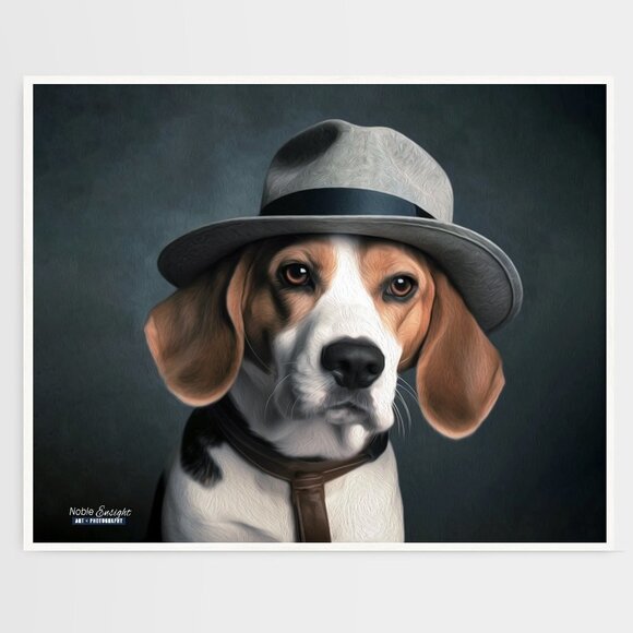 16x20‎ Beagle Detective Funny Dog Portrait Watercolor Oil Painting Art Poster - Picture 1 of 4